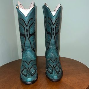 Corral Cowboy Boots Turq Leather Blk Sequin Inlay